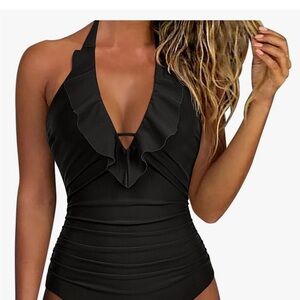 Elegant Black Halter One-Piece Swimsuit
